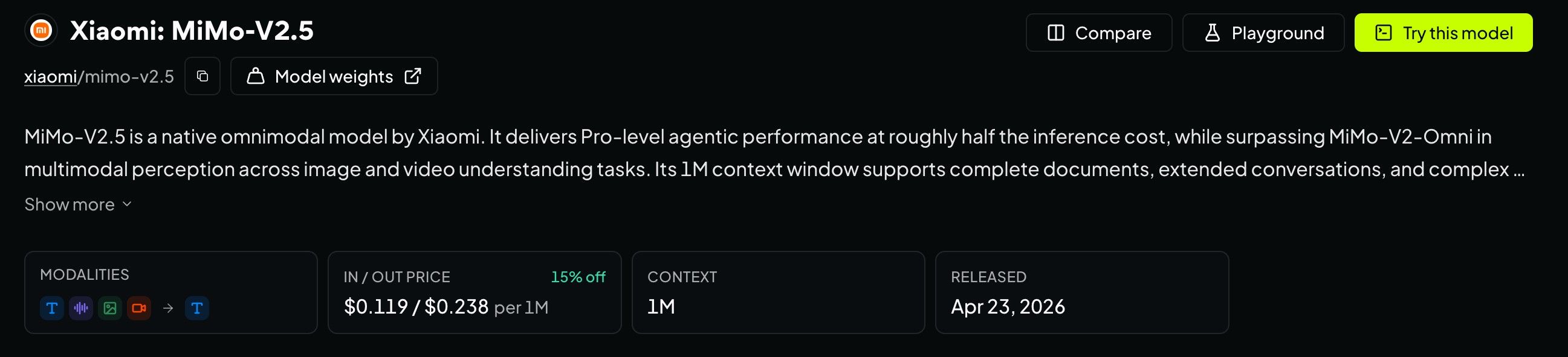 xiaomi mimo V2.5 openrouter
